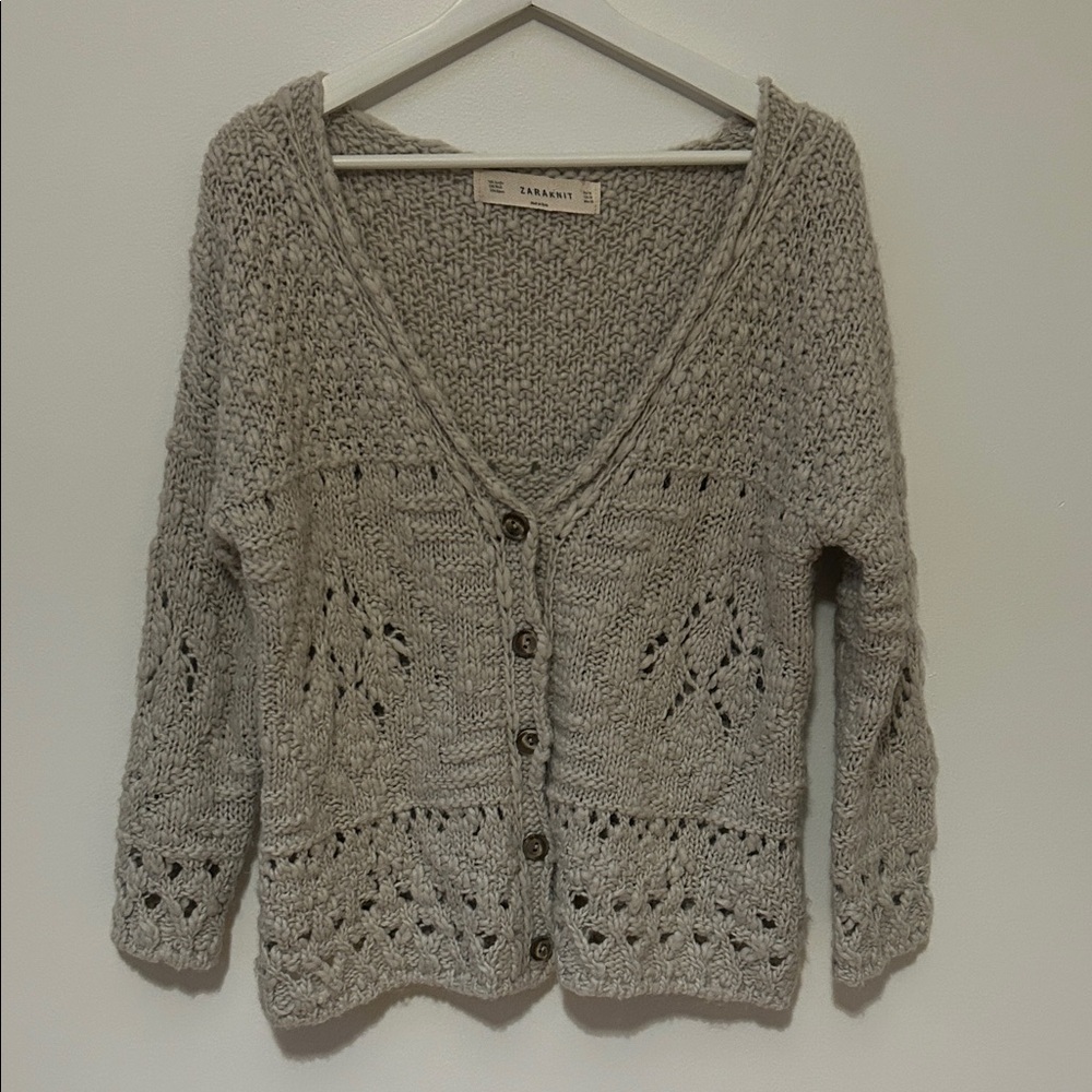 Zara Textured Knit Cardigan in Gray